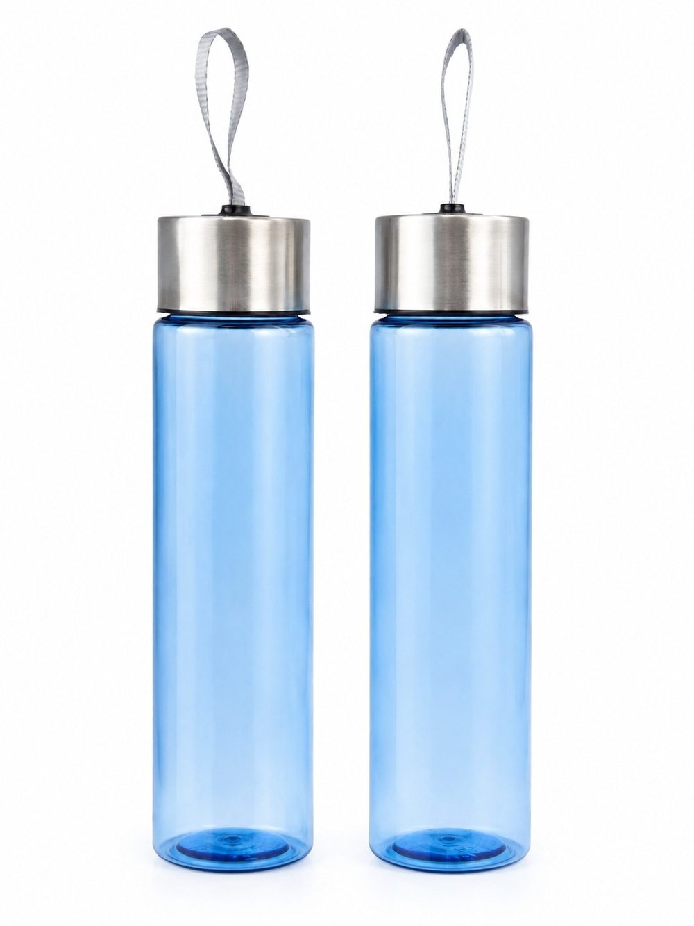 2PK Mainstays 18oz Blue Plastic Water Bottles Stainless Steel Cap NWT